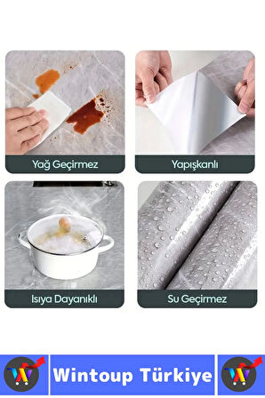 Kolay Temizlenir Isıya Dayanıklı Nem Kir Yağ Su Geçirmez Çok Şık Mermer Desenli Kaplama Kağıdı 5 Mtr