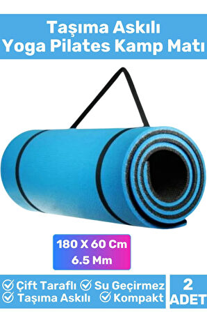 Özel Çift Taraflı Kaymaz Silinebilir Yoga Meditasyon Fitness Kamp Minderi 6,5Mm Askılı Mat 2'li Set