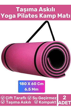 Özel Çift Taraflı Kaymaz Silinebilir Yoga Meditasyon Fitness Kamp Minderi 6,5Mm Askılı Mat 2'li Set