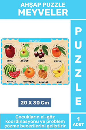 Premium Eğlenceli Eğitici Görsel Algı Problem Çözme Becerisi Çocuk Puzzle MEYVELER