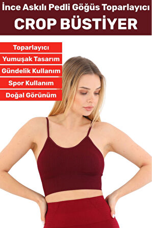 Göğüs Toparlayıcı Sarkma Önleyen Gündelik Spor Kullanım Şık İnce Askılı Pedli Çizgili Crop Büstiyer