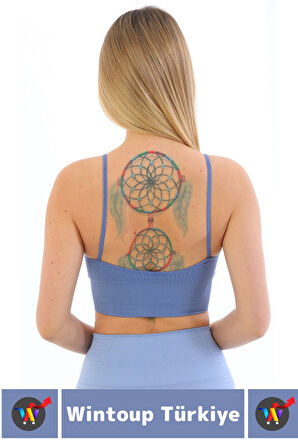 Göğüs Toparlayıcı Sarkma Önleyen Gündelik Spor Kullanım Şık İnce Askılı Pedli Çizgili Crop Büstiyer