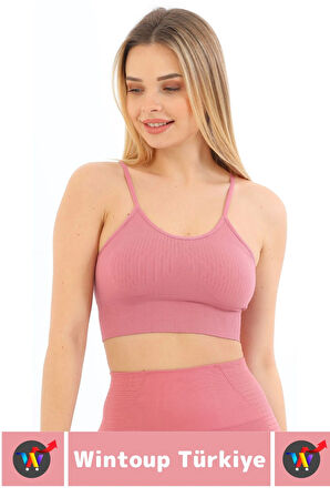 Göğüs Toparlayıcı Sarkma Önleyen Gündelik Spor Kullanım Şık İnce Askılı Pedli Çizgili Crop Büstiyer