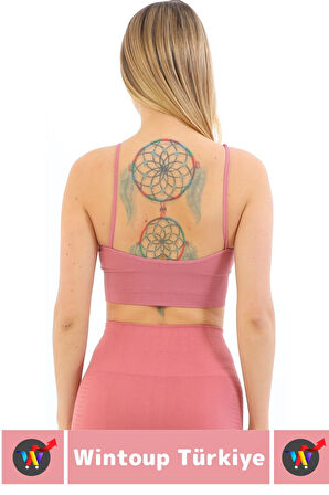 Göğüs Toparlayıcı Sarkma Önleyen Gündelik Spor Kullanım Şık İnce Askılı Pedli Çizgili Crop Büstiyer