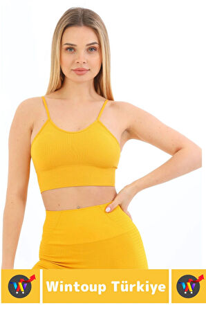 Göğüs Toparlayıcı Sarkma Önleyen Gündelik Spor Kullanım Şık İnce Askılı Pedli Çizgili Crop Büstiyer