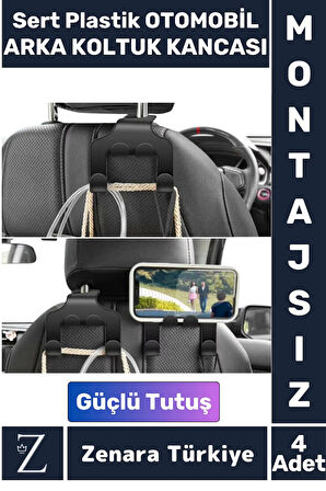 Premium Sert Plastik Yüksek Ağırlık Güçlü Tutuş Çanta Takım Elbise Araç Arka Koltuk Kancası 4 Adet