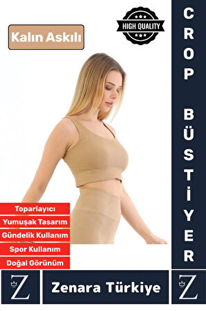 Yüksek Kaliteli Göğüs Toparlayan Sarkma Önleyen Gündelik Spor Kullanım Kalın Askılı Crop Büstiyer