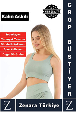 Yüksek Kaliteli Göğüs Toparlayan Sarkma Önleyen Gündelik Spor Kullanım Kalın Askılı Crop Büstiyer