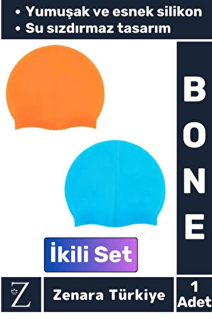 Premium Su Geçirmez Elastik Yumuşak Yüzücü Havuz Deniz Yüzme Şapkası Esnek Silikon Bone 2'Li SET