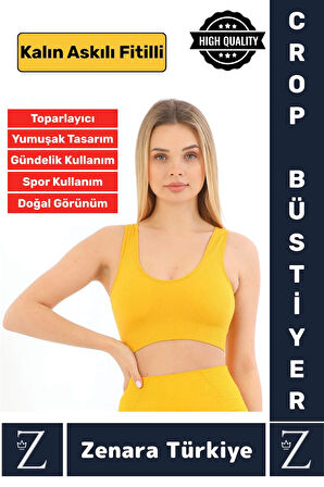Özel Model Göğüs Toparlayan Sarkma Önleyen Gündelik Spor Kullanım Kalın Askılı Fitilli Crop Büstiyer