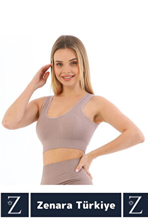 Özel Model Göğüs Toparlayan Sarkma Önleyen Gündelik Spor Kullanım Kalın Askılı Fitilli Crop Büstiyer