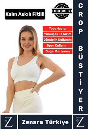 Özel Model Göğüs Toparlayan Sarkma Önleyen Gündelik Spor Kullanım Kalın Askılı Fitilli Crop Büstiyer
