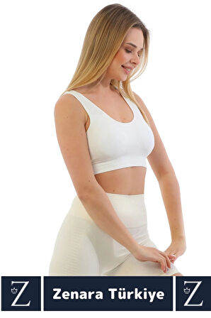 Özel Model Göğüs Toparlayan Sarkma Önleyen Gündelik Spor Kullanım Kalın Askılı Fitilli Crop Büstiyer