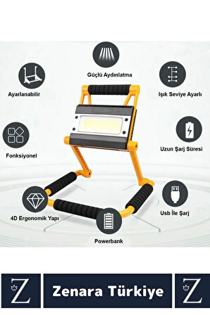 Premium Uzun Ömürlü Kamp Avcı Deprem 3 Modlu 360 Derece Döner Şarjlı 1300 Lümen LED AYDINLATMA
