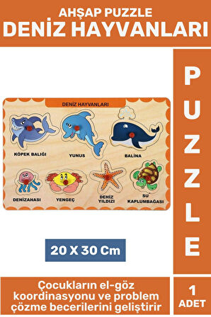 Premium Eğlenceli Eğitici Görsel Algı Problem Çözme Becerisi Çocuk Puzzle DENİZ HAYVANLARI