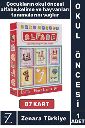 Okul Öncesi Eğitici Görsel Algı Alfabe Kelime Nesne Hayvan Tanıtıcı MEB Uyumlu 87 Kart ALFABE