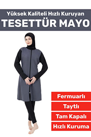 Özel Üretim Yüksek Kaliteli Konforlu Fermuarlı Taytlı Tam Kapalı Yüzücü Deniz Havuz TESETTÜR MAYO