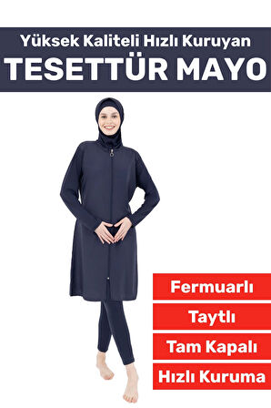 Özel Üretim Yüksek Kaliteli Konforlu Fermuarlı Taytlı Tam Kapalı Yüzücü Deniz Havuz TESETTÜR MAYO