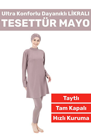 Premium Yüksek Kalite Konforlu Fermuarlı Tam Kapalı Yüzücü Deniz Havuz Taytlı Likralı TESETTÜR MAYO