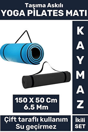 Premium Kompakt Taşıma Askılı Çift Taraflı Su Geçirmez Kamp Uyku Minder Yoga Pilates Matı 6,5 Mm 2li