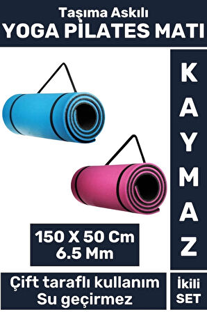Premium Kompakt Taşıma Askılı Çift Taraflı Su Geçirmez Kamp Uyku Minder Yoga Pilates Matı 6,5 Mm 2li