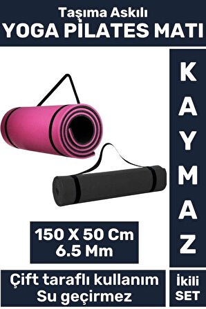 Premium Kompakt Taşıma Askılı Çift Taraflı Su Geçirmez Kamp Uyku Minder Yoga Pilates Matı 6,5 Mm 2li