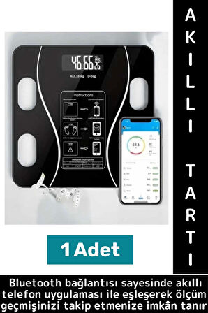 Premium Yağ Kas Su Kemik Ölçümü 180 Kg Kapasite Bluetooth Kontrollü Dijital LCD Ekran Akıllı Tartı