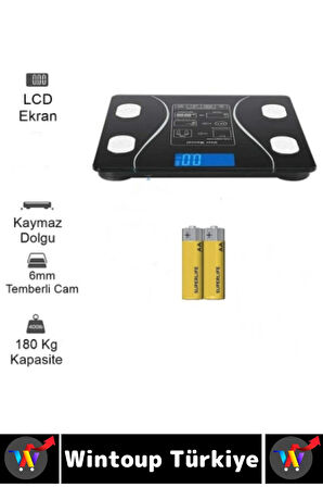 Premium Yağ Kas Su Kemik Ölçümü 180 Kg Kapasite Bluetooth Kontrollü Dijital LCD Ekran Akıllı Tartı
