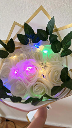 KAYZEN IŞIKLI BEYAZ GÜL BUKETİ