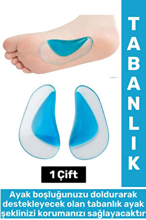 Konforlu Yürüyüş Spor Düz Taban Ayak Şekil Bozukluğu Gideren Boşluk Doldurucu Silikon Tabanlık 1Çift