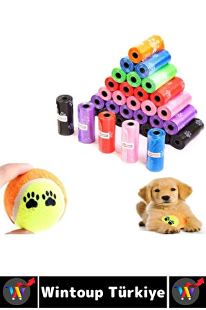Evcil Hayvan Gezdirme Tuvalet Eğitim Hijyenik Sevimli Pati Desenli Köpek Kaka Poşeti 4 Rulo 60 Poşet