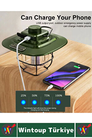 Kamp Piknik Outdoor Asılabilir Tasarım Nostaljik Yağmura Toza Dayanıklı Şarjlı Powerbankli Işıldak
