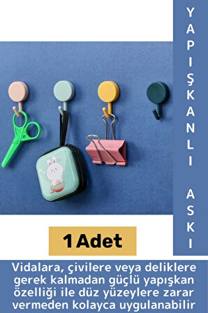 İz Bırakmaz Montaj Gerektirmez Mutfak Banyo Ev Ofis Kendinden Yapışkanlı Renkli Pratik Duvar Askısı