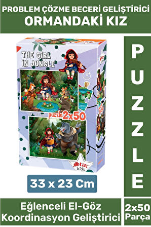 Premium Seri Eğlenceli El Göz Koordinasyon Beceri Geliştirici Çocuk 2X50 Parça PUZZLE ORMANDAKİ KIZ