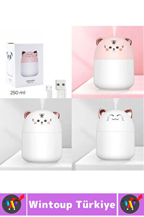 Portatif Sessiz Çalışır Şık Sevimli Kedi Tasarımlı Humidifier USB Şarjlı Oda Hava Nemlendirici 250ML