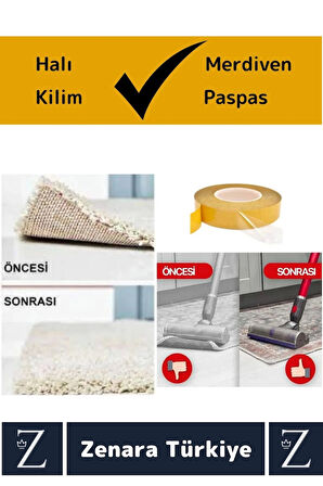 Ultra Güçlü Halı Kilim Kayma Önleyici Sabitleme Yapıştırma Çift Taraflı Bant 48 Mm X 5 Metre 4 Adet