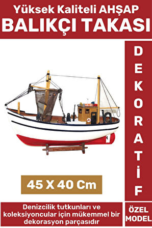 Premium Yüksek Kaliteli Dekoratif Ev Ofis Hediyelik Denizci Koleksiyon Ahşap BALIKÇI TAKASI 45X40 Cm