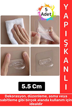 Dayanıklı Kendinden Yapışkanlı Dekorasyon Düzenleme Asma Sabitleme Çok Amaçlı Yuvarlak Halka 5 Ad