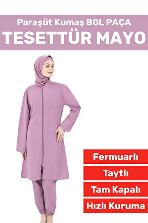 Özel Üretim Yüksek Kalite Konforlu Fermuarlı Taytlı Tam Kapalı Paraşüt Kumaş Bol Paça TESETTÜR MAYO