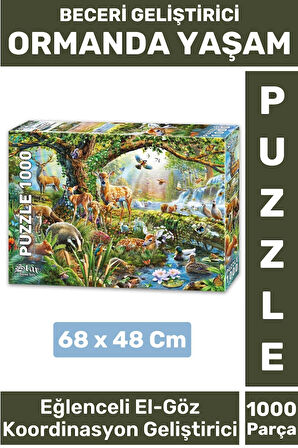 Eğlenceli El Göz Koordinasyon Beceri Görsel Algı Geliştirici Çocuk 1000 Parça PUZZLE ORMANDA YAŞAM
