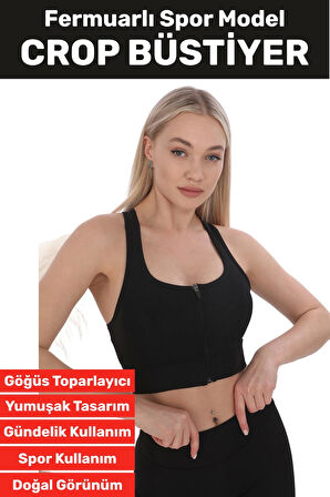 Özel Üretim Göğüs Toparlayıcı Sarkma Önleyen Spor Gündelik Kullanım Fermuarlı Şık Crop Büstiyer