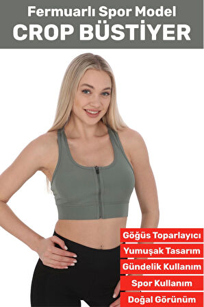 Özel Üretim Göğüs Toparlayıcı Sarkma Önleyen Spor Gündelik Kullanım Fermuarlı Şık Crop Büstiyer