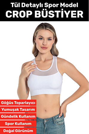 Özel Üretim Göğüs Toparlayıcı Sarkma Önleyen Spor Gündelik Kullanım Tül Detay Çok Şık Crop Büstiyer