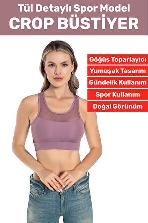 Özel Üretim Göğüs Toparlayıcı Sarkma Önleyen Spor Gündelik Kullanım Tül Detay Çok Şık Crop Büstiyer