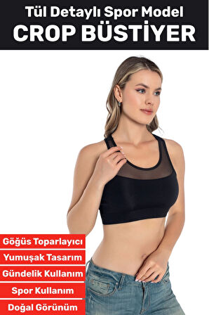 Özel Üretim Göğüs Toparlayıcı Sarkma Önleyen Spor Gündelik Kullanım Tül Detay Çok Şık Crop Büstiyer