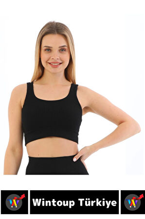Göğüs Toparlayıcı Sarkma Önleyen Gündelik Spor Kullanım Şık Kalın Askılı Çizgili Crop Büstiyer