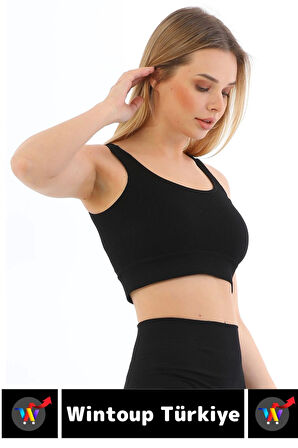 Göğüs Toparlayıcı Sarkma Önleyen Gündelik Spor Kullanım Şık Kalın Askılı Çizgili Crop Büstiyer