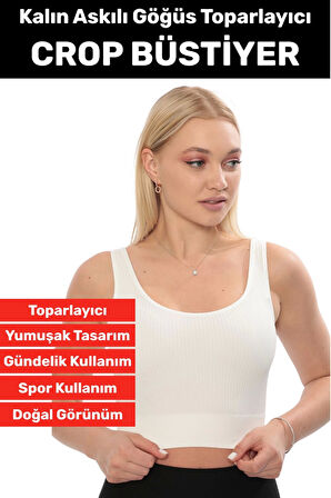Göğüs Toparlayıcı Sarkma Önleyen Gündelik Spor Kullanım Şık Kalın Askılı Çizgili Crop Büstiyer