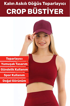 Göğüs Toparlayıcı Sarkma Önleyen Gündelik Spor Kullanım Şık Kalın Askılı Çizgili Crop Büstiyer