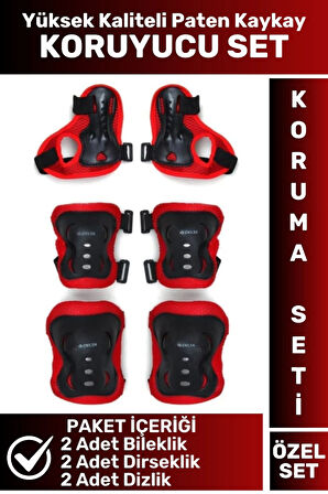 Premium Yüksek Kaliteli Bileklik Dirseklik Dizlik 6 Parça Paten Kaykay Koruyucu Set